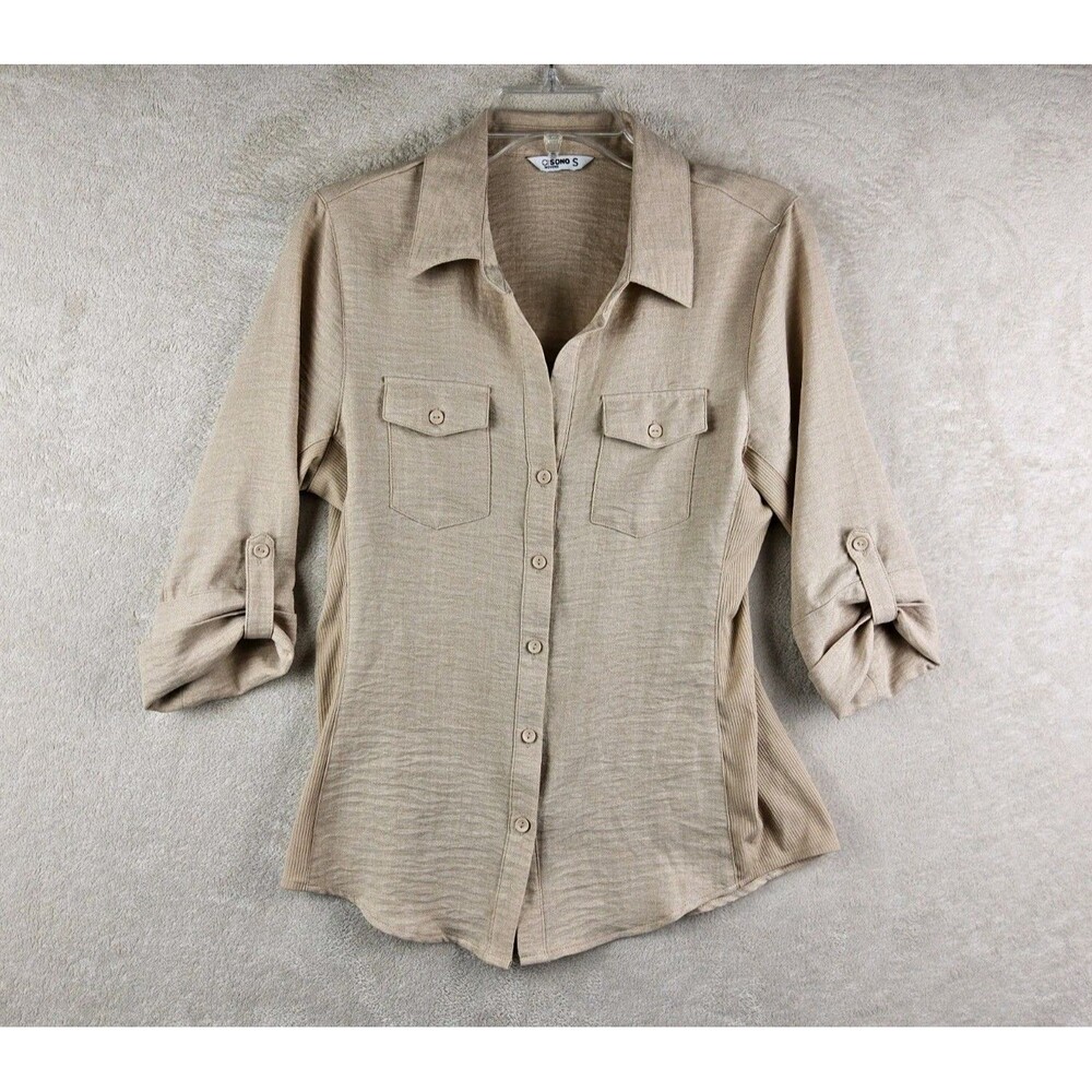 Ci Sono Wovens Women's Roll Tab Button Front Fitted Shirt Size S